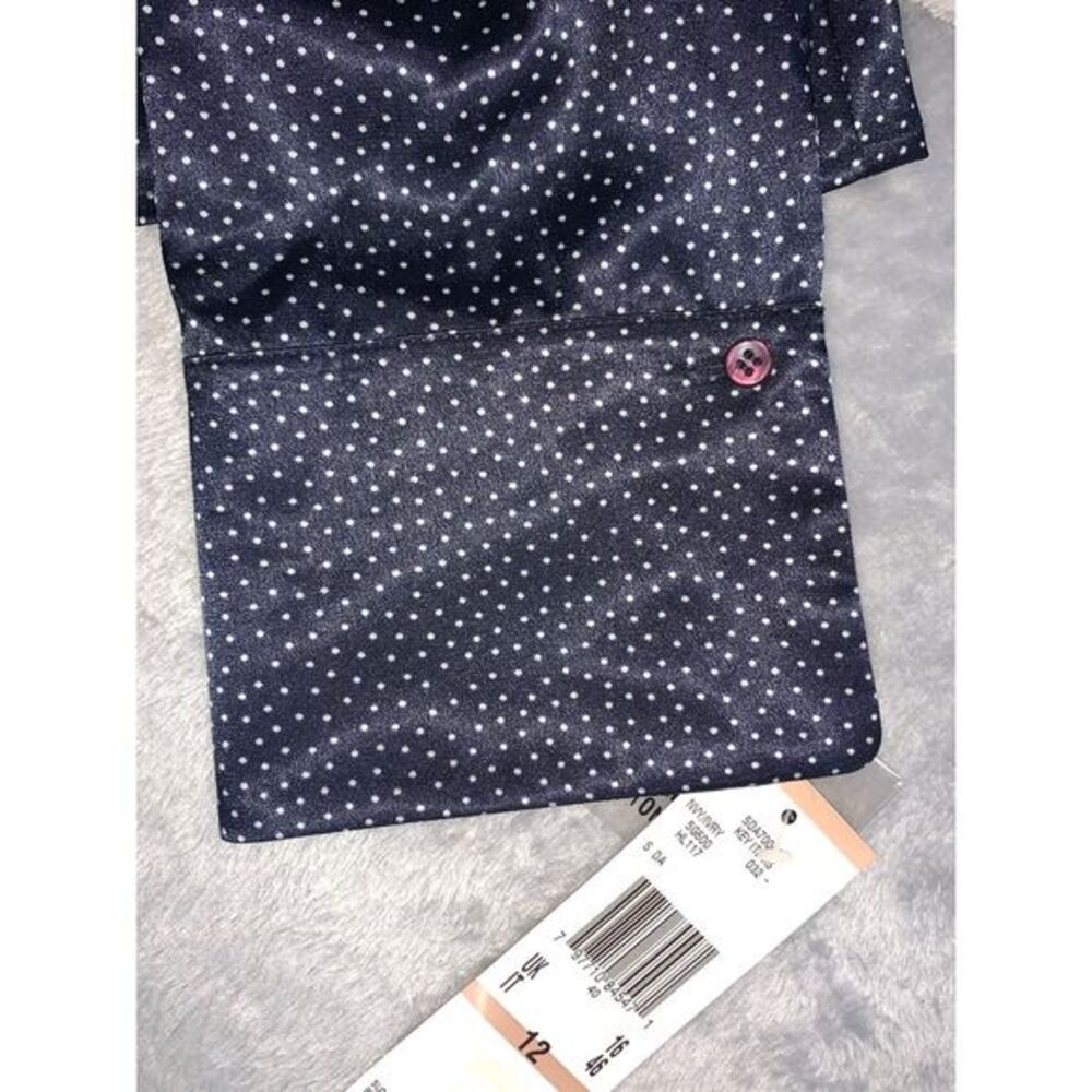 New Kasper Blouse Womens 12‎ Navy Polka Dot Button Up Long Sleeve Soft Collared - Picture 7 of 7